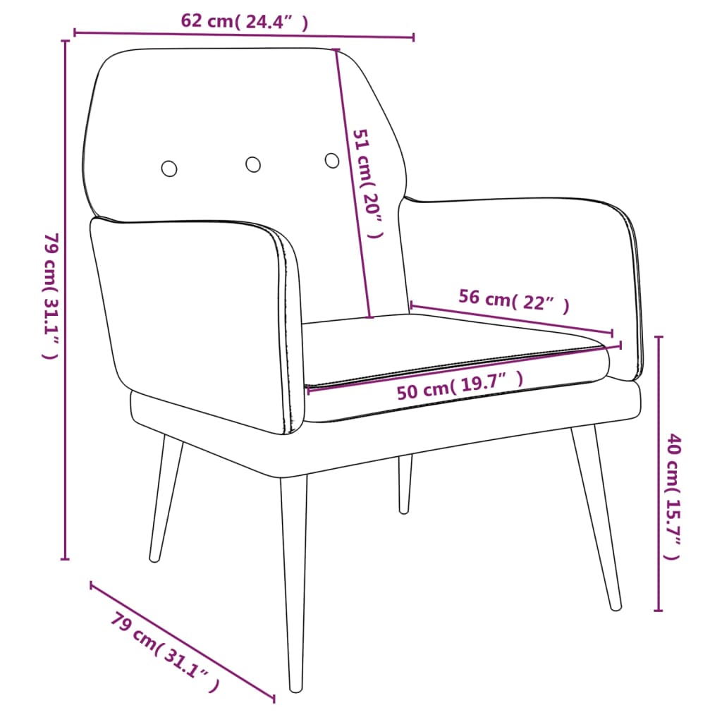 Fauteuil 62x79x79 cm fluweel zwart