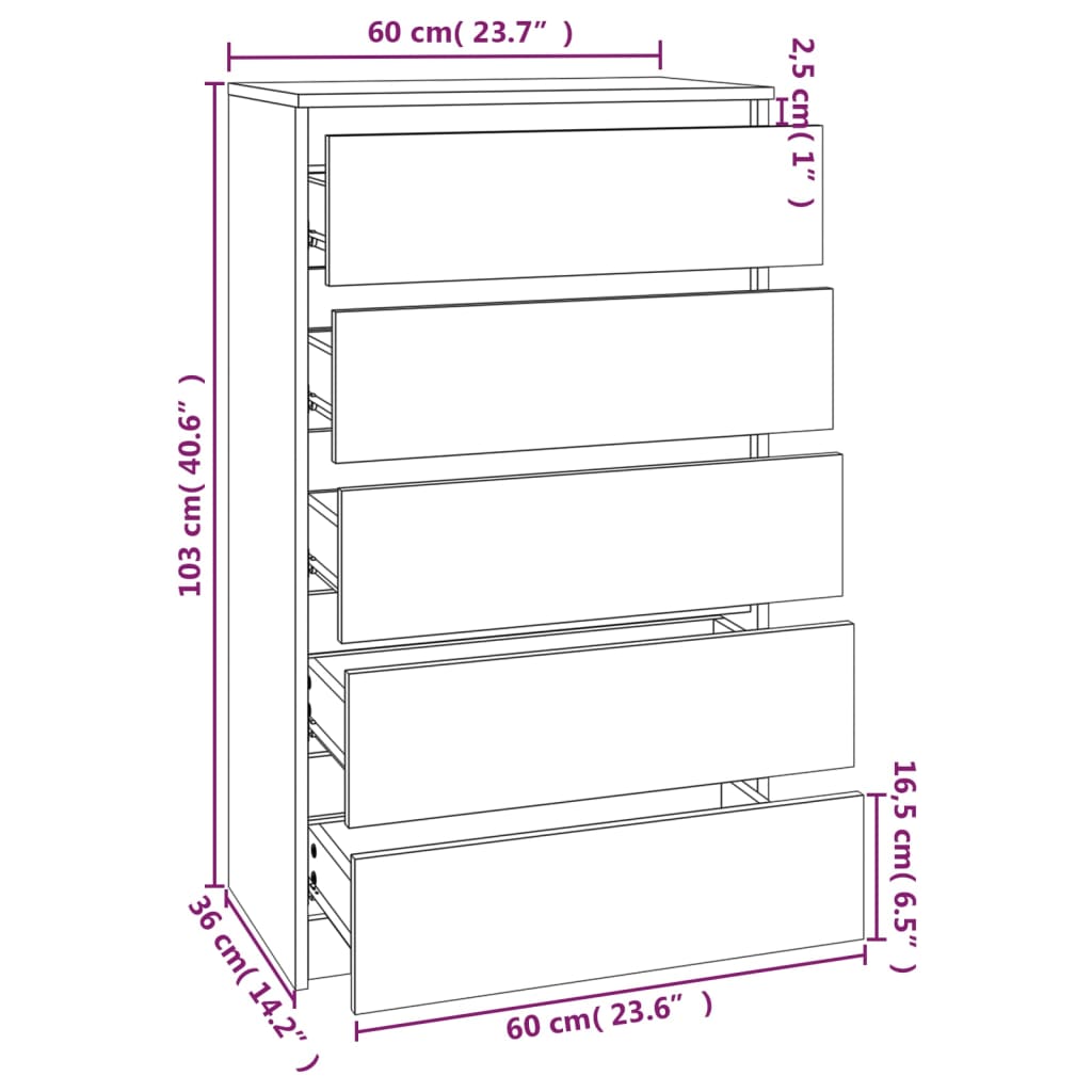 Ladekast 60X36X103 Cm Bewerkt Hout Bruineikenkleurig