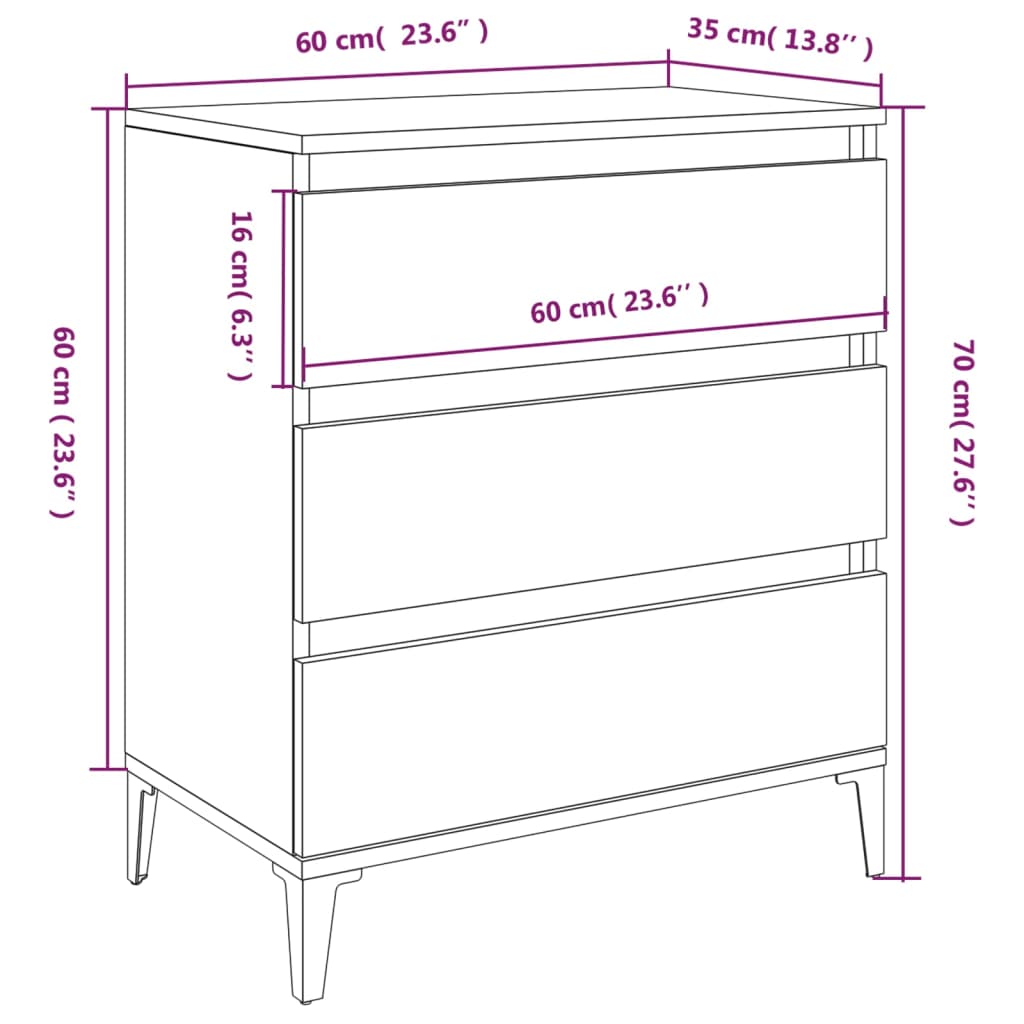 Dressoir 60X35X70 Cm Bewerkt Hout Bruineikenkleurig