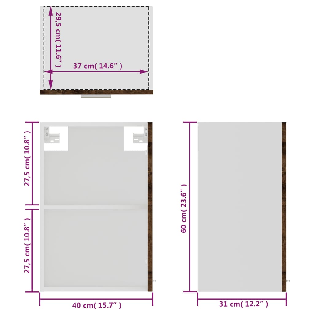 Wandkast 40X31X60 Cm Glas En Bewerkt Hout Bruineikenkleurig