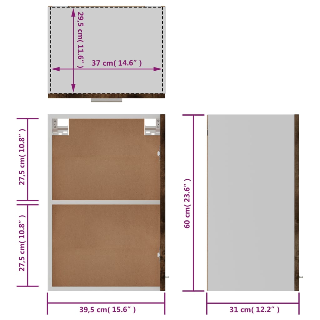 Wandkast 39,5X31X60 Cm Bewerkt Hout Bruineikenkleurig