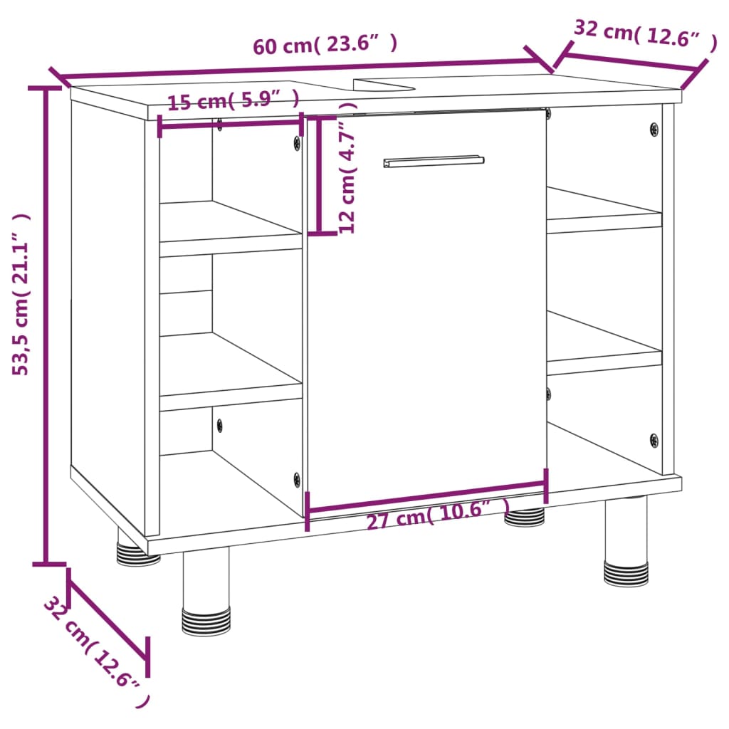 Badkamerkast 60X32X53,5 Cm Bewerkt Hout Bruineikenkleurig