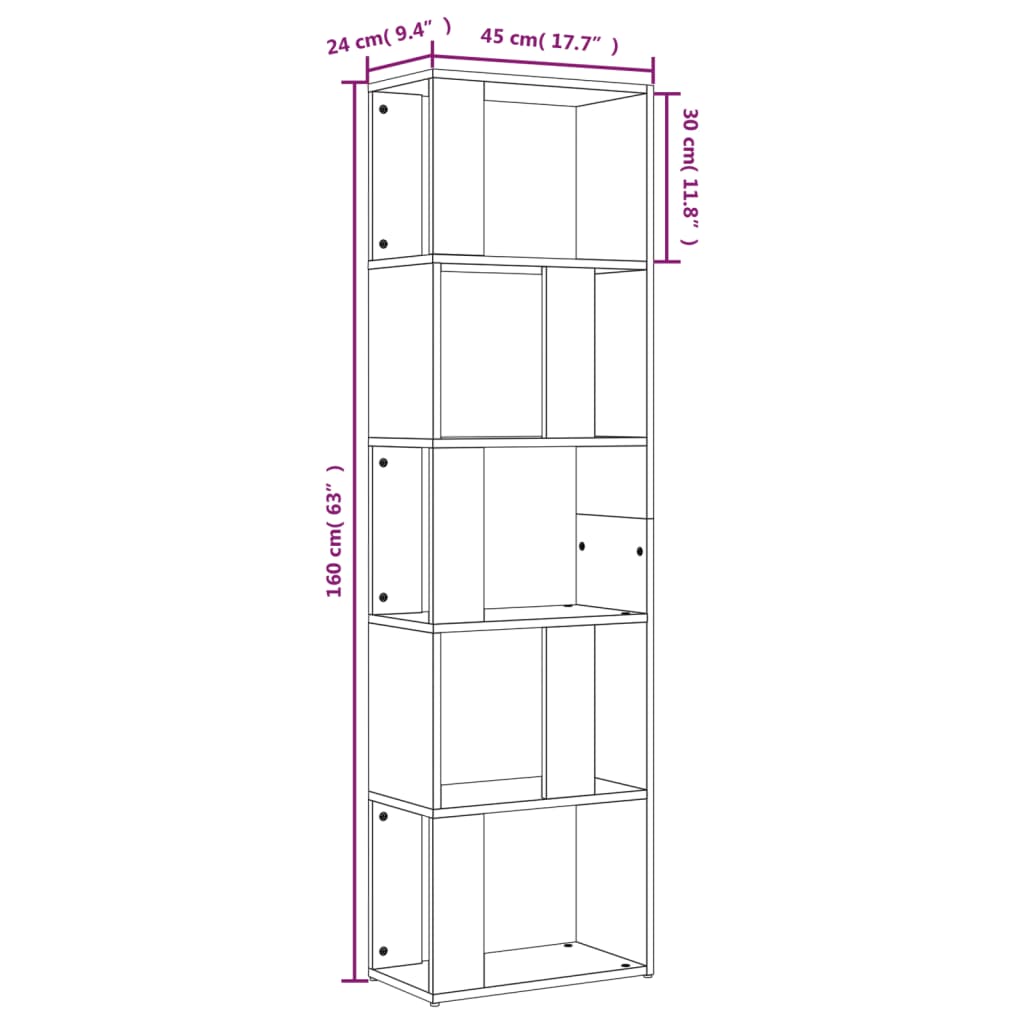 Boekenkast 45X24X160 Cm Bewerkt Hout Bruineikenkleurig