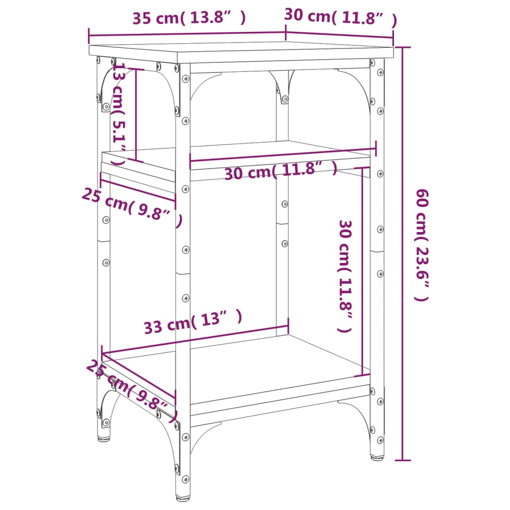 Bijzettafel 35X30X60 Cm Bewerkt Hout Bruineikenkleurig