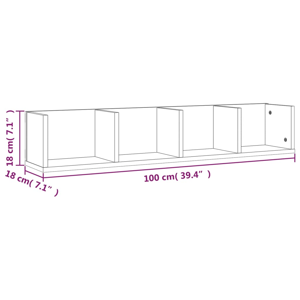 Wandschap Cd 100X18X18 Cm Bewerkt Hout Bruineikenkleurig