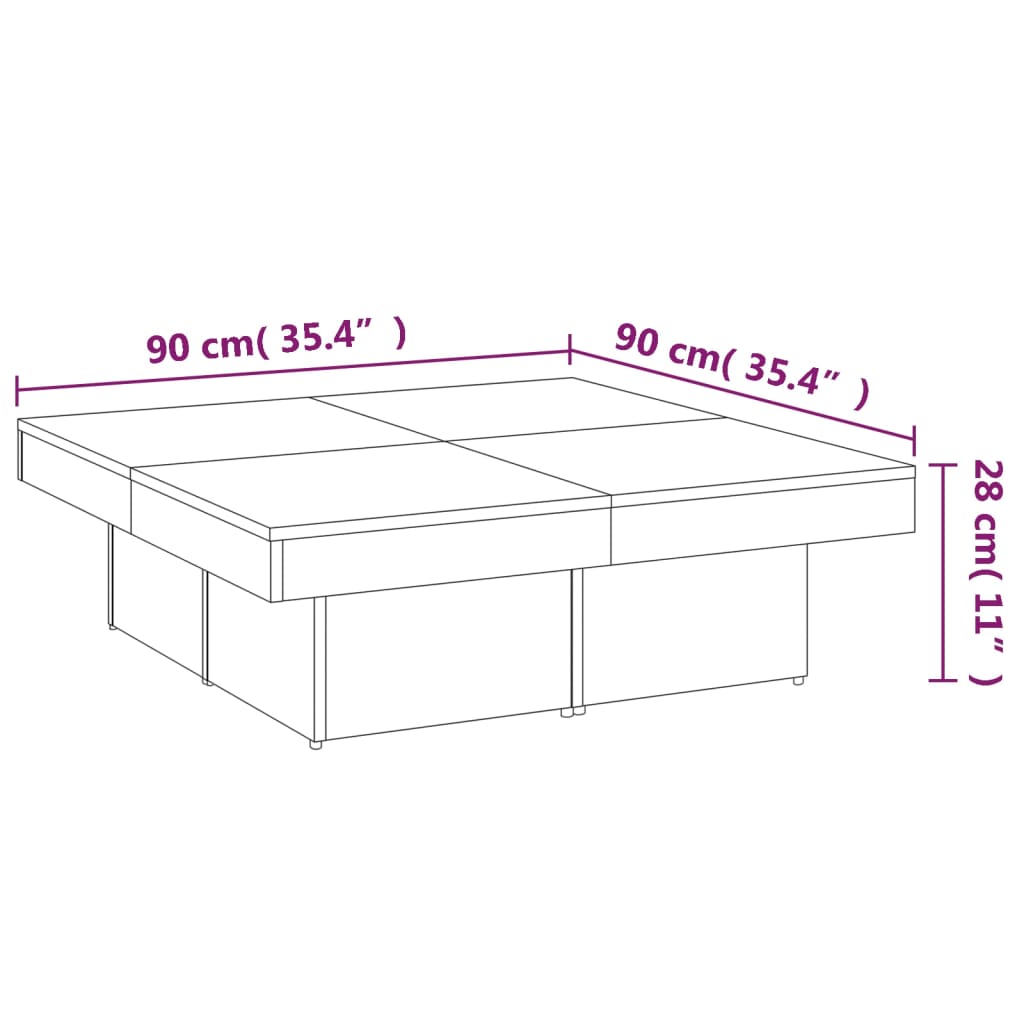 Salontafel 90X90X28 Cm Bewerkt Hout Bruineikenkleurig