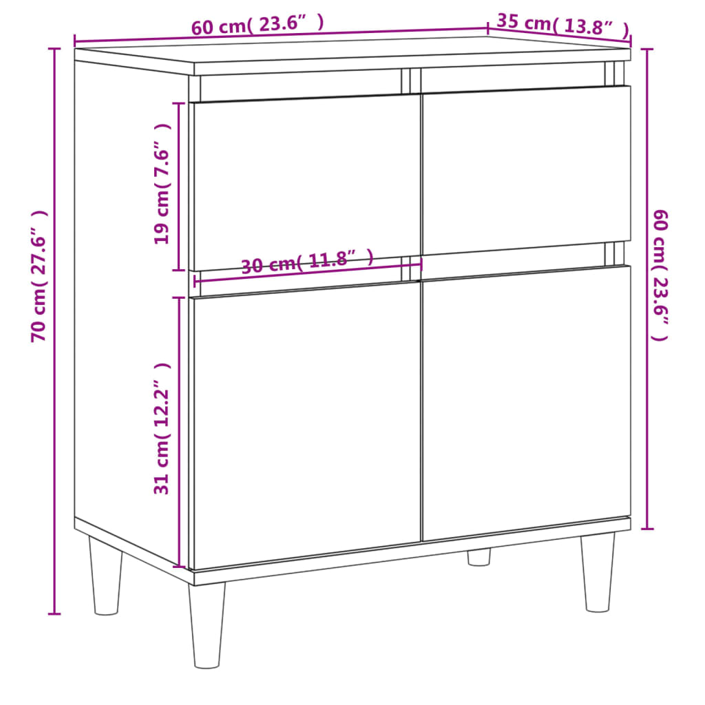 Dressoir 60X35X70 Cm Bewerkt Hout Bruineikenkleurig