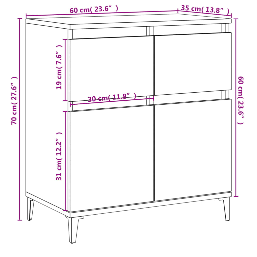 Dressoir 60X35X70 Cm Bewerkt Hout Bruineikenkleurig