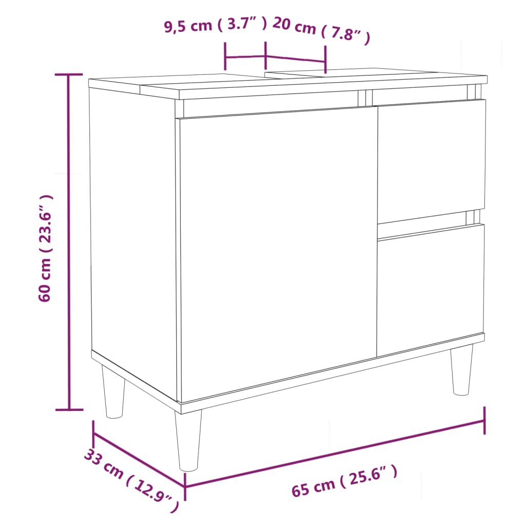 Badkamerkast 65X33X60 Cm Bewerkt Hout Bruineikenkleurig