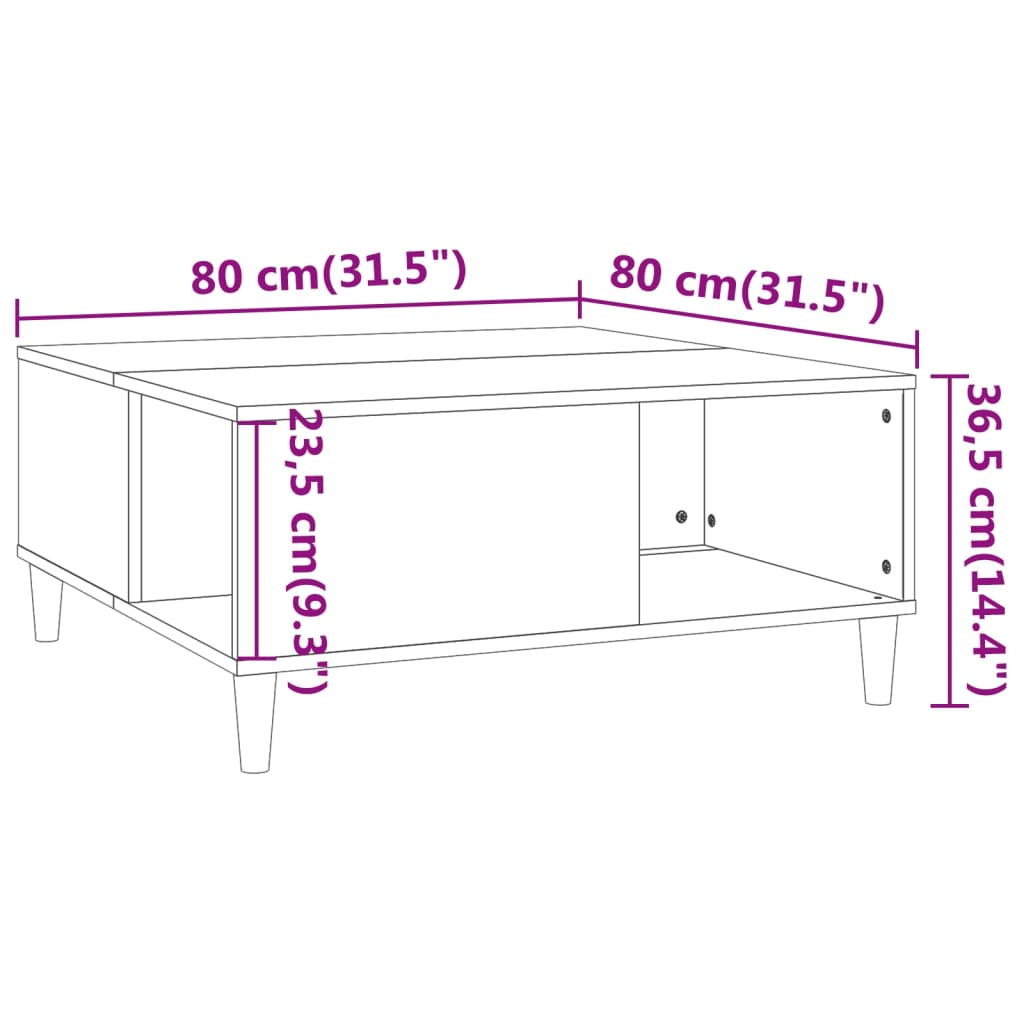 Salontafel 80X80X36,5 Cm Bewerkt Hout Bruineikenkleurig