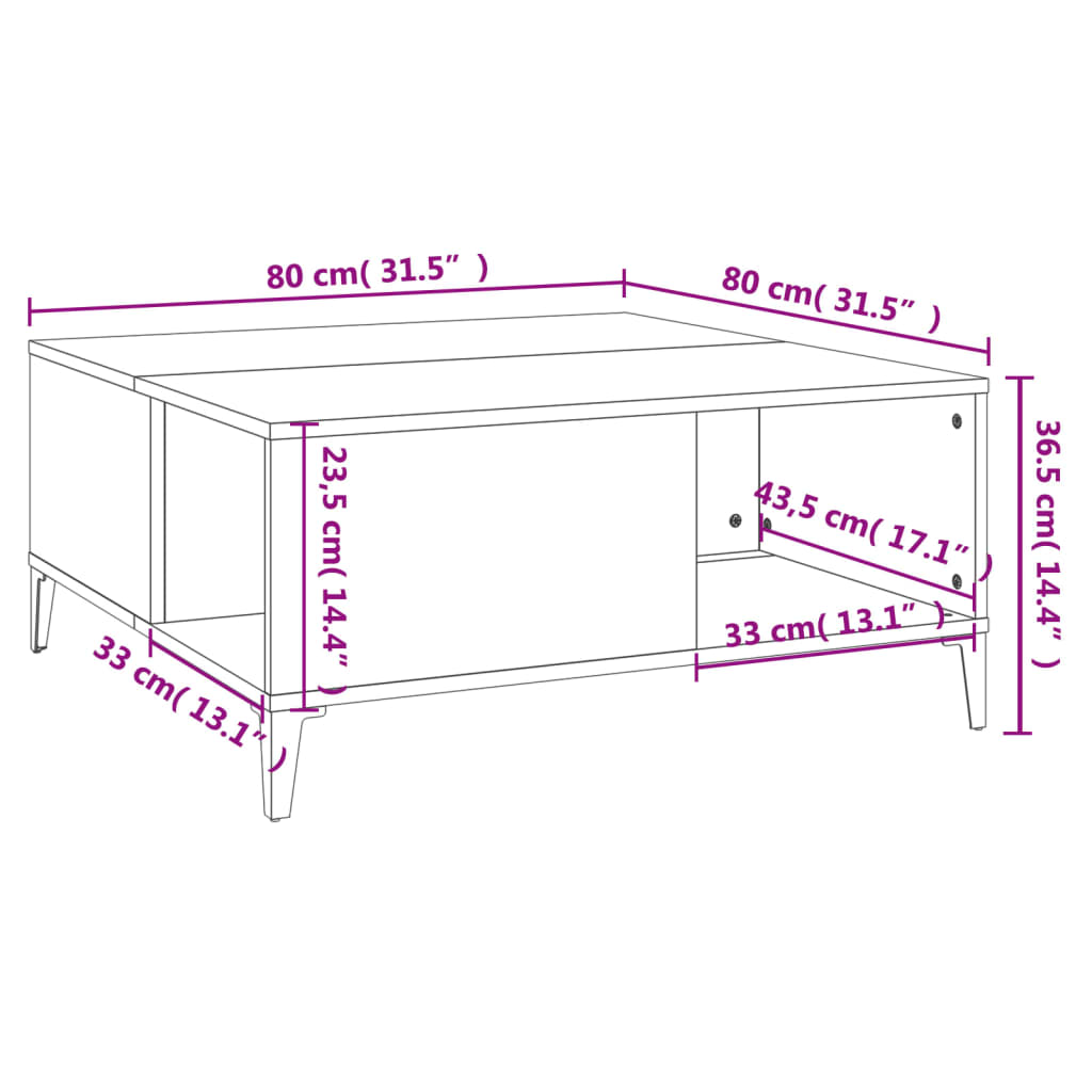 Salontafel 80X80X36,5 Cm Bewerkt Hout Bruineikenkleurig