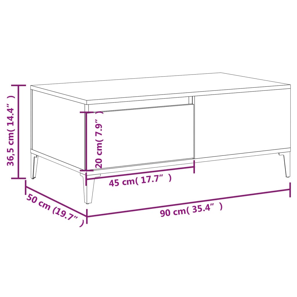 Salontafel 90X50X36,5 Cm Bewerkt Hout Bruineikenkleurig