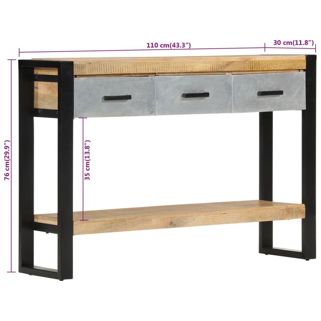 Wandtafel 110x30x76 cm massief ruw mangohout