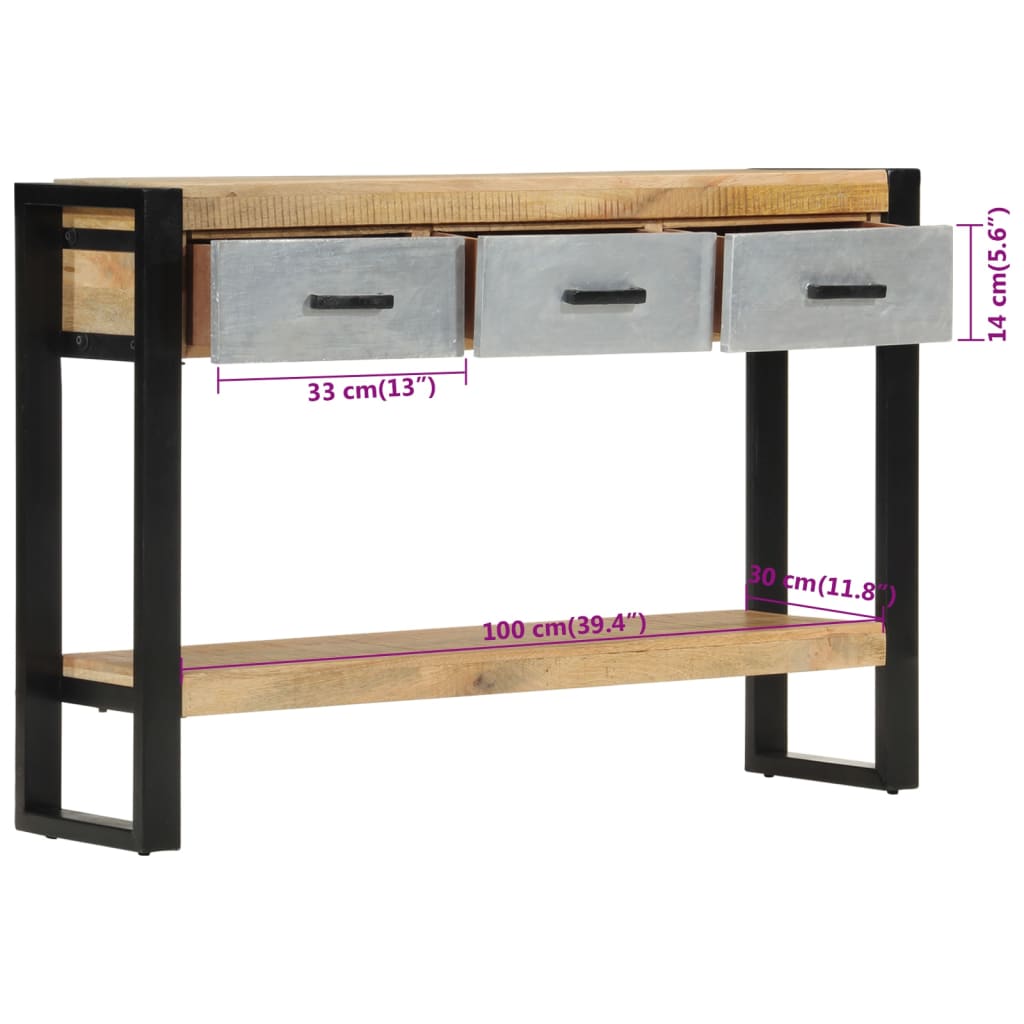 Wandtafel 110x30x76 cm massief ruw mangohout