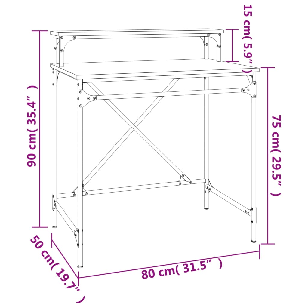 Bureau 80X50X90 Cm Bewerkt Hout En Ijzer Gerookt Eikenkleurig