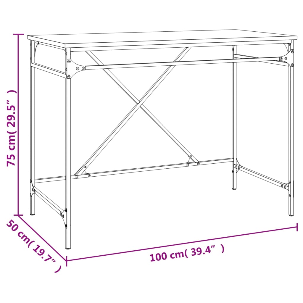 Bureau 100X50X75 Cm Bewerkt Hout En Ijzer Gerookt Eikenkleurig