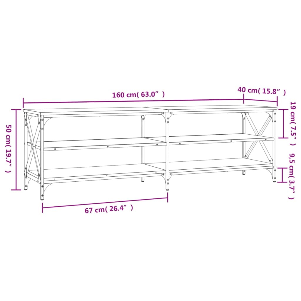 Tv-Meubel 160X40X50 Cm Bewerkt Hout Bruineikenkleurig