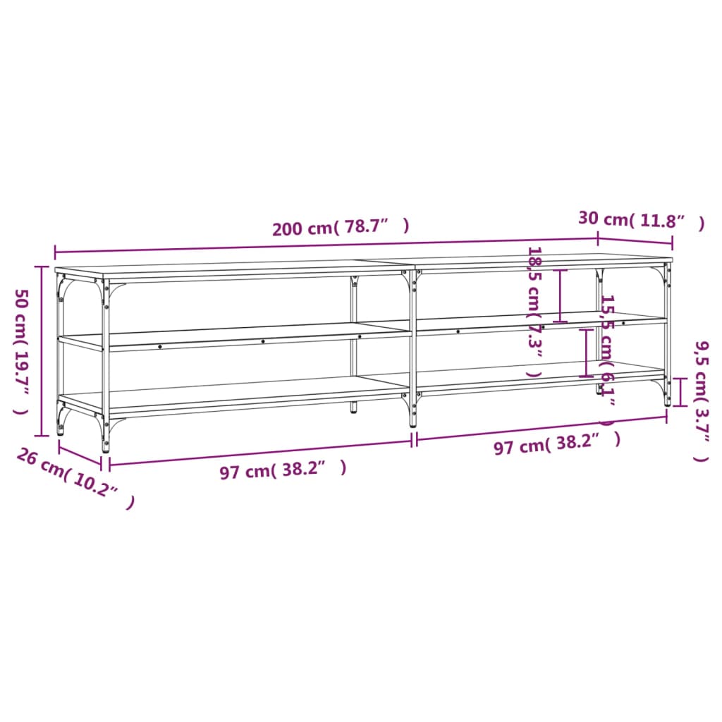 Tv-Meubel 200X30X50 Cm Bewerkt Hout Metaal Bruineikenkleurig