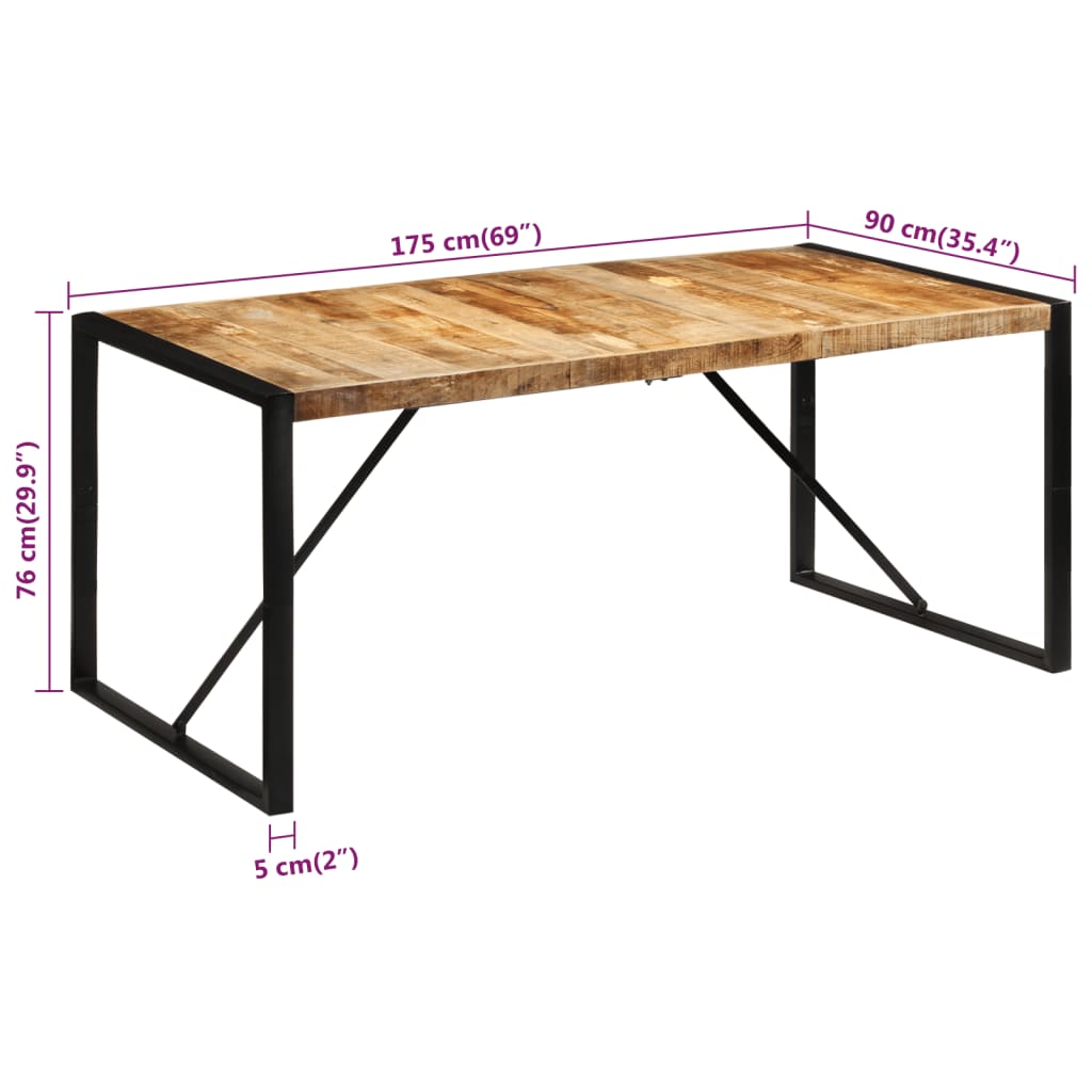 Eettafel 175x90x76 cm massief ruw mangohout