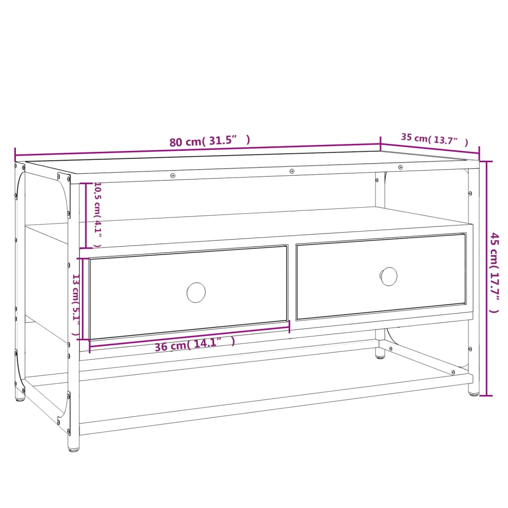 Tv-Meubel 80X35X45 Cm Bewerkt Hout Bruineikenkleurig