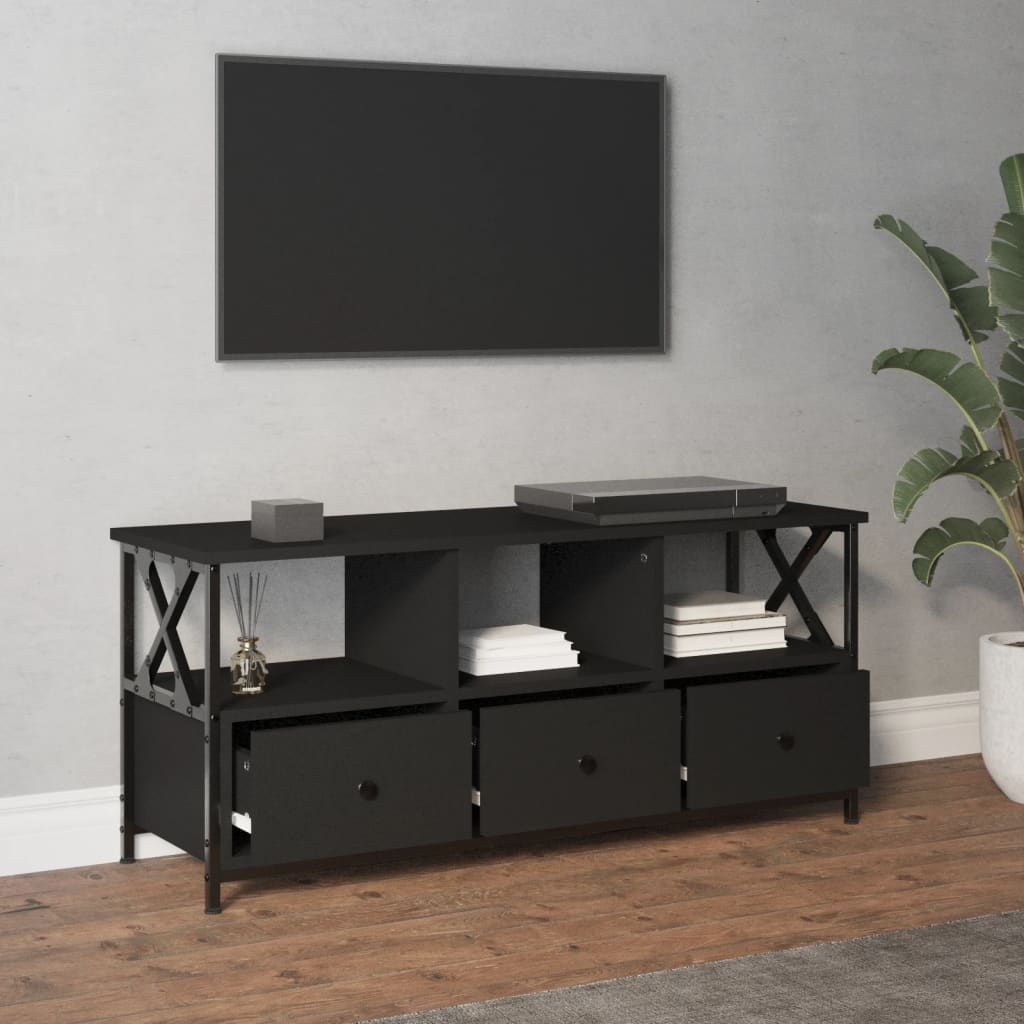 Tv-Meubel 102X33X45 Cm Bewerkt Hout En Ijzer Zwart