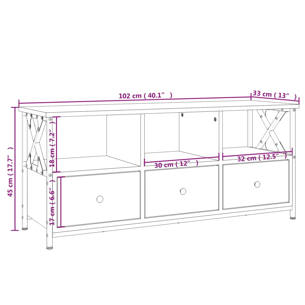 Tv-Meubel 102X33X45 Cm Bewerkt Hout En Ijzer Zwart