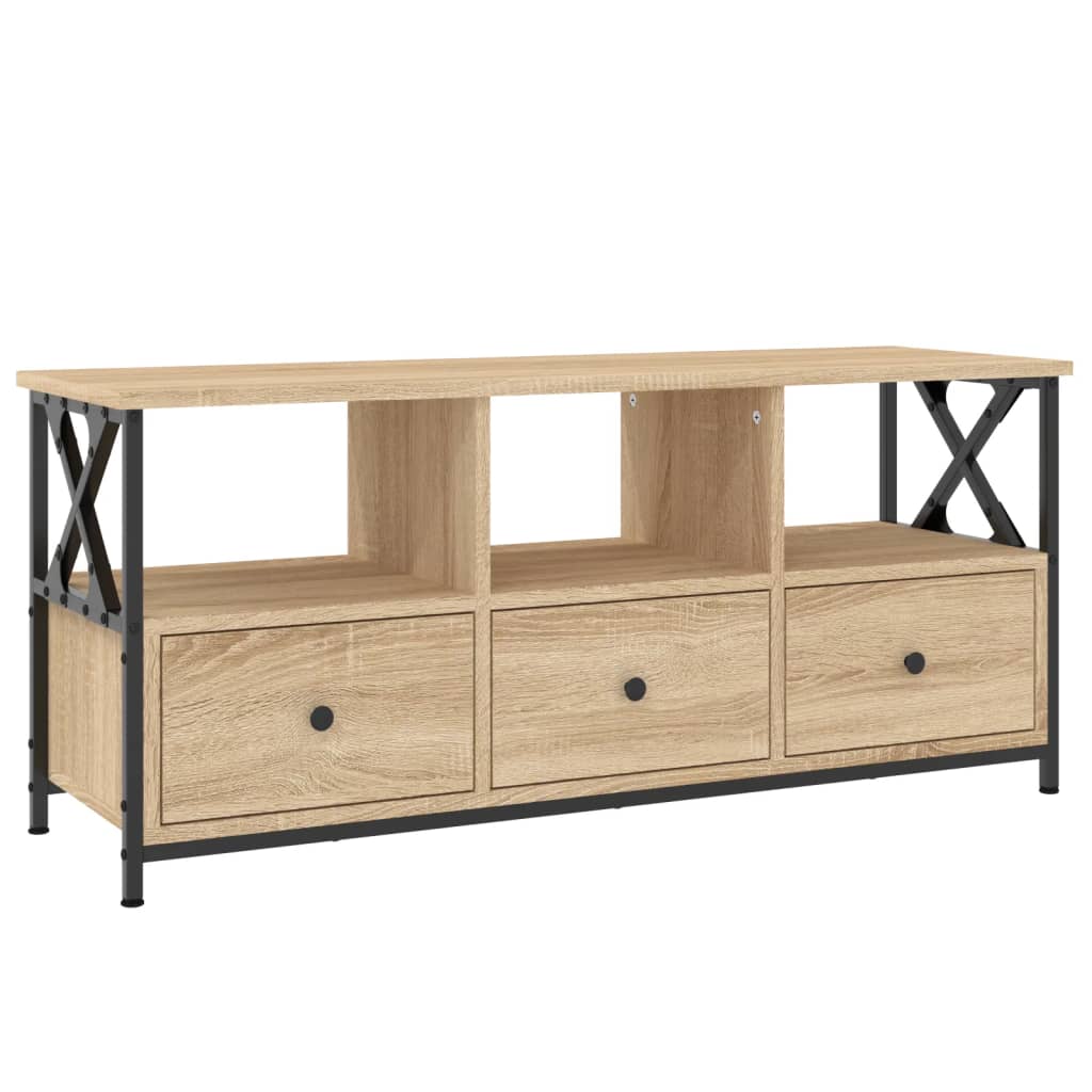 Tv-Meubel 102X33X45 Cm Bewerkt Hout En Ijzer Sonoma Eikenkleur