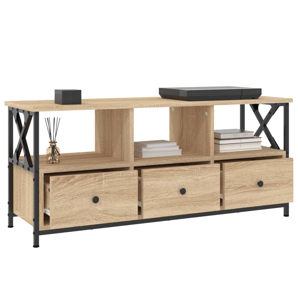 Tv-Meubel 102X33X45 Cm Bewerkt Hout En Ijzer Sonoma Eikenkleur