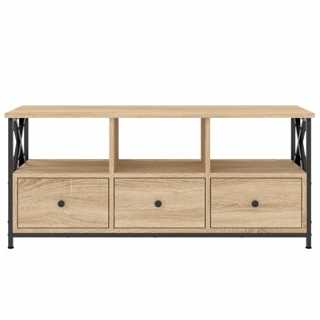 Tv-Meubel 102X33X45 Cm Bewerkt Hout En Ijzer Sonoma Eikenkleur