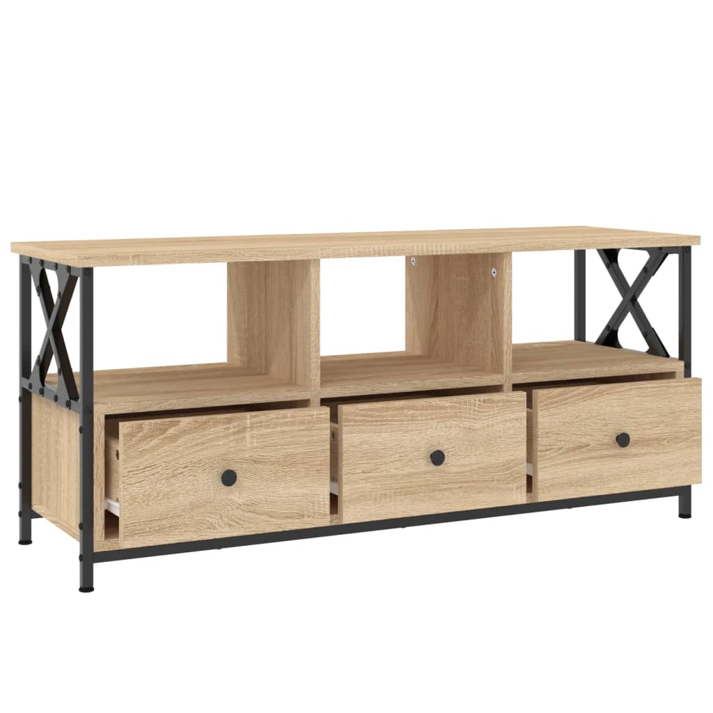 Tv-Meubel 102X33X45 Cm Bewerkt Hout En Ijzer Sonoma Eikenkleur