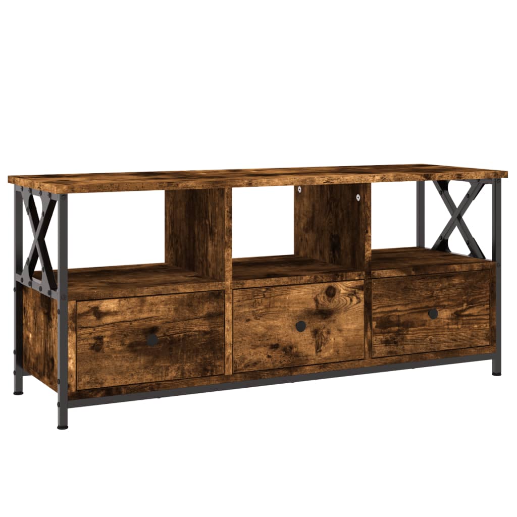 Tv-Meubel 102X33X45 Cm Bewerkt Hout En Ijzer Gerookt Eikenkleur