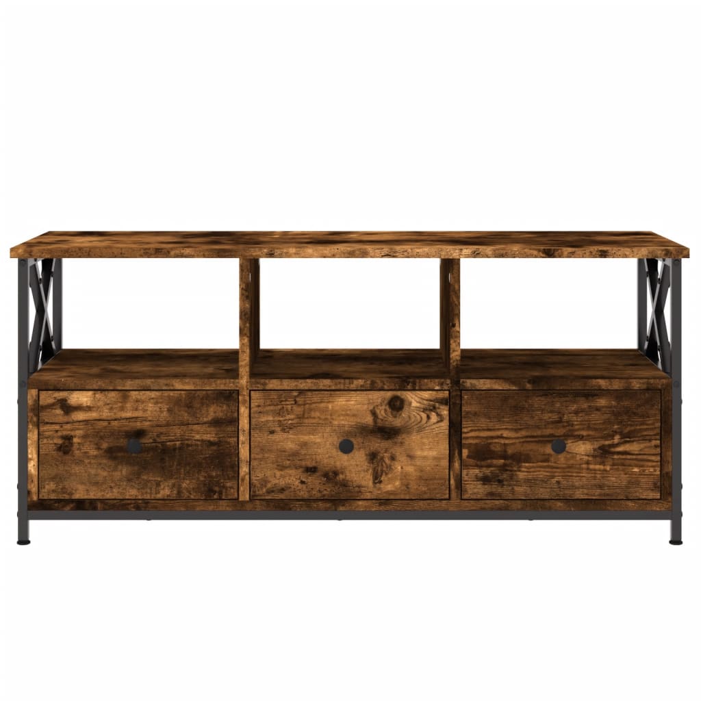 Tv-Meubel 102X33X45 Cm Bewerkt Hout En Ijzer Gerookt Eikenkleur