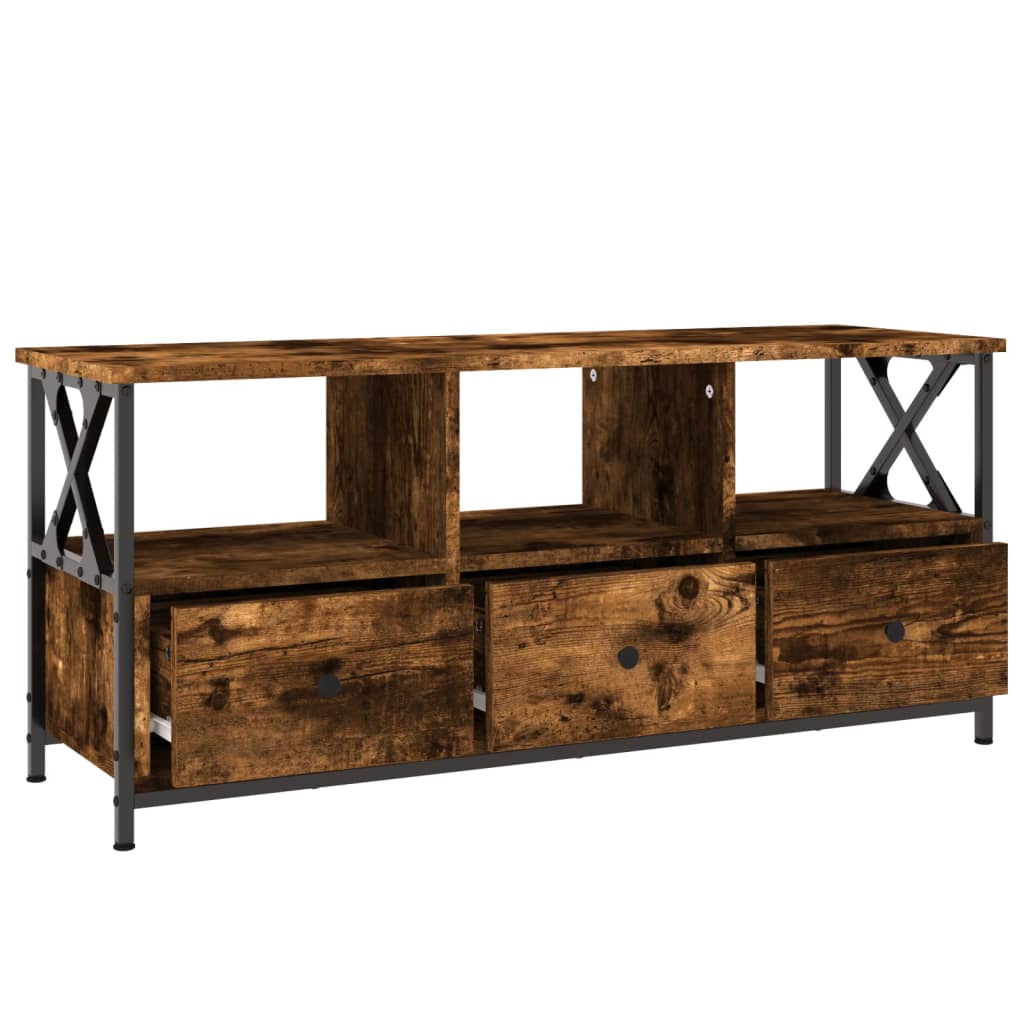 Tv-Meubel 102X33X45 Cm Bewerkt Hout En Ijzer Gerookt Eikenkleur