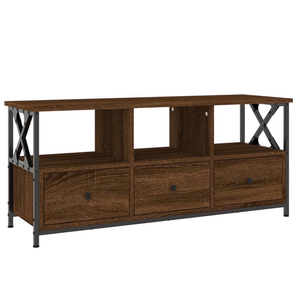 Tv-Meubel 102X33X45 Cm Bewerkt Hout En Ijzer Bruineikenkleurig