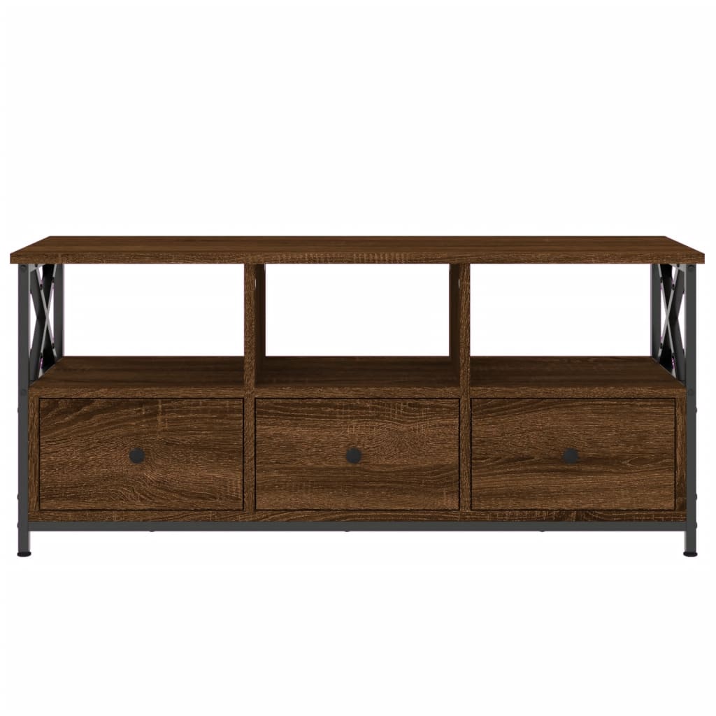 Tv-Meubel 102X33X45 Cm Bewerkt Hout En Ijzer Bruineikenkleurig