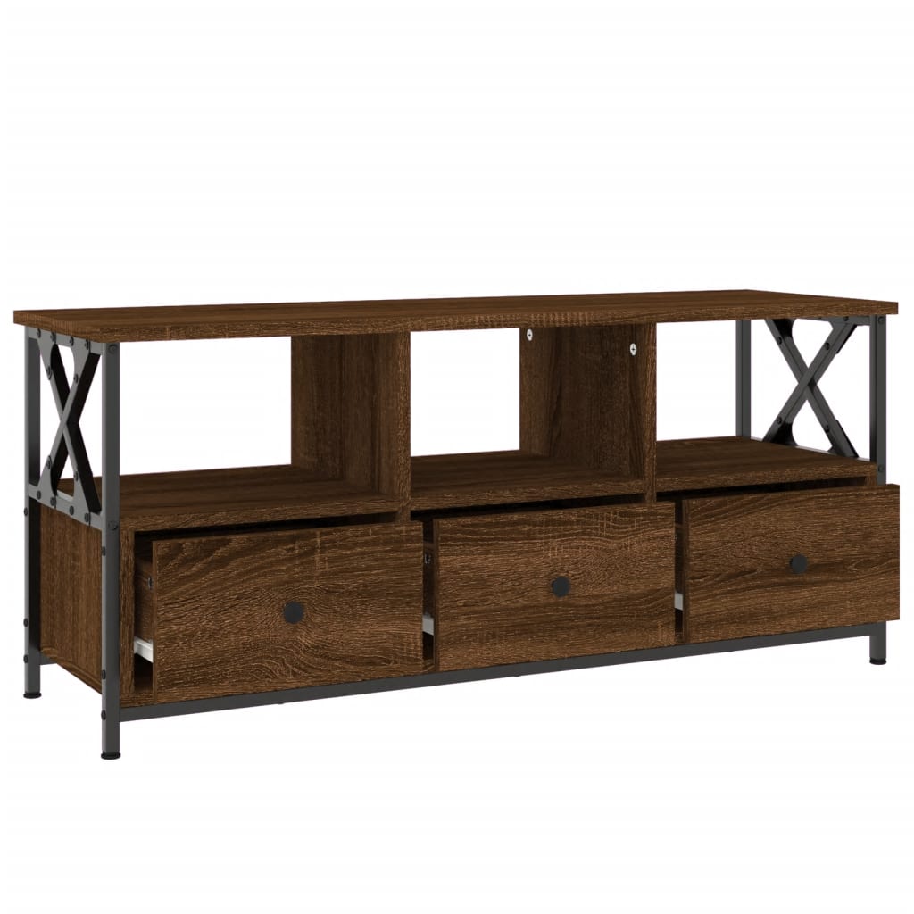 Tv-Meubel 102X33X45 Cm Bewerkt Hout En Ijzer Bruineikenkleurig