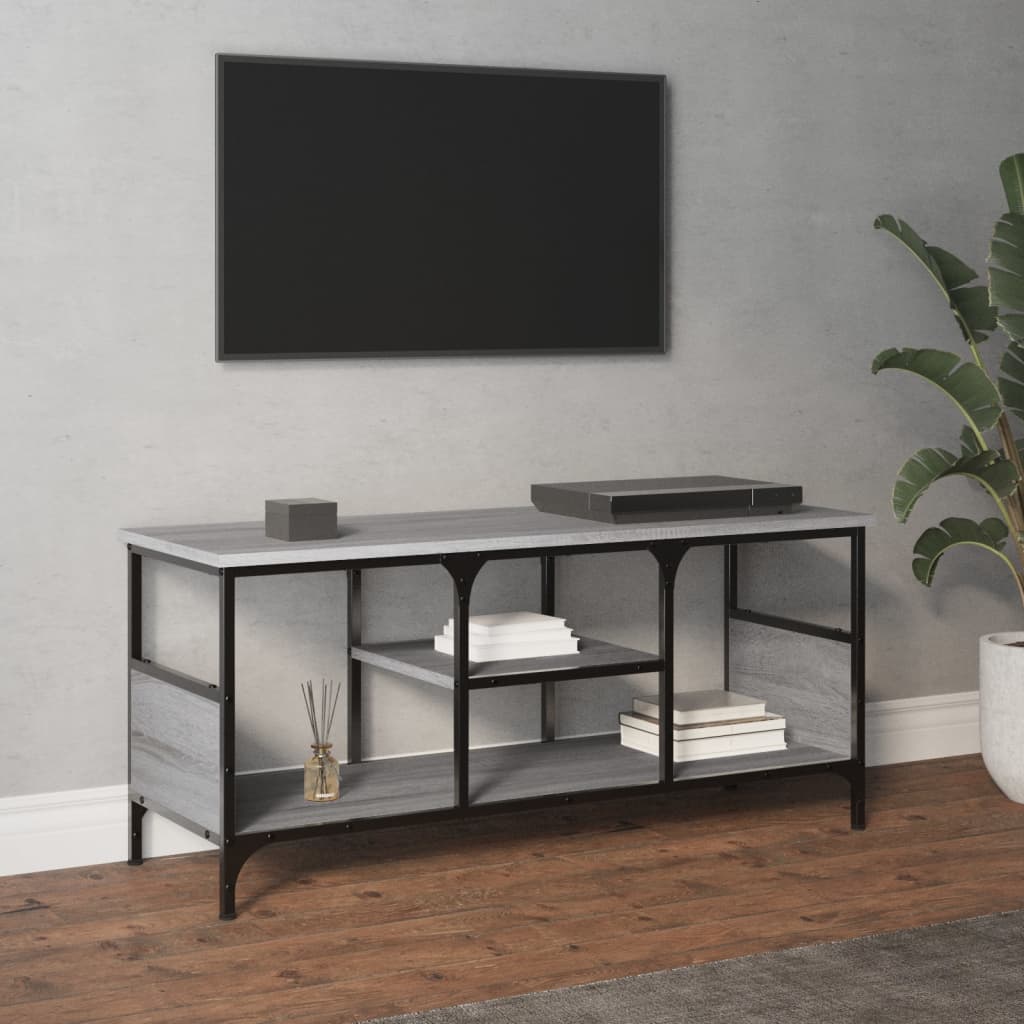 Tv-Meubel 100X35X45 Cm Bewerkt Hout En Ijzer Grijs Sonoma Eiken