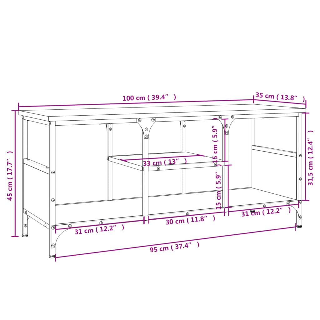 Tv-Meubel 100X35X45 Cm Bewerkt Hout En Ijzer Grijs Sonoma Eiken