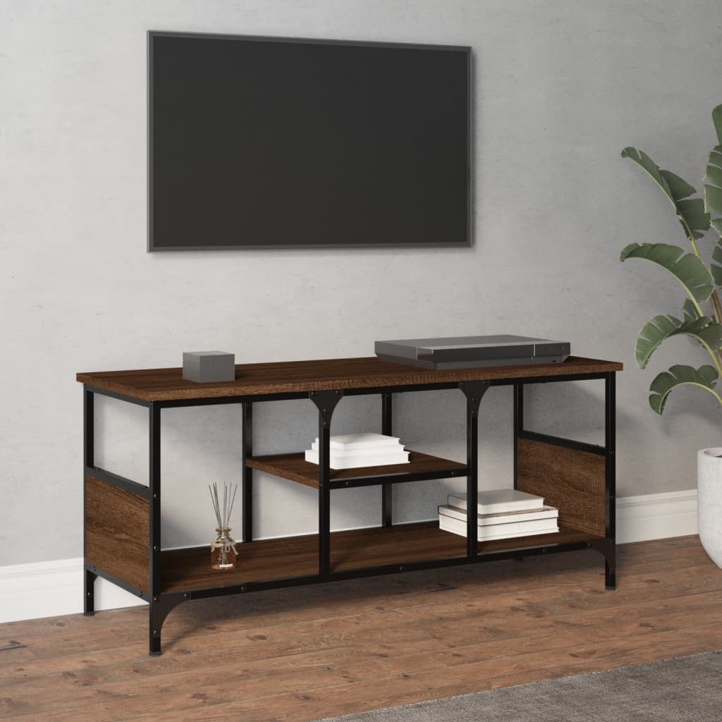 Tv-Meubel 100X35X45 Cm Bewerkt Hout En Ijzer Bruineikenkleurig