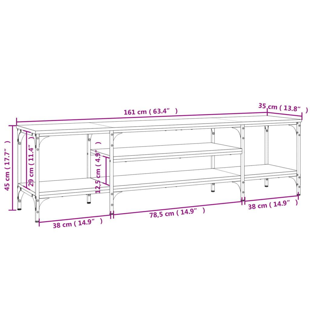 Tv-Meubel 161X35X45 Cm Bewerkt Hout En Ijzer Grijs Sonoma Eiken