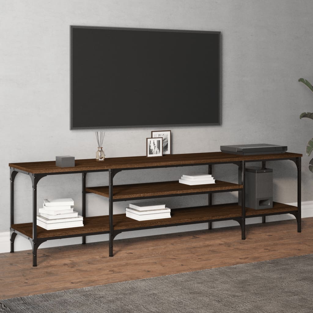 Tv-Meubel 161X35X45 Cm Bewerkt Hout En Ijzer Bruineikenkleurig