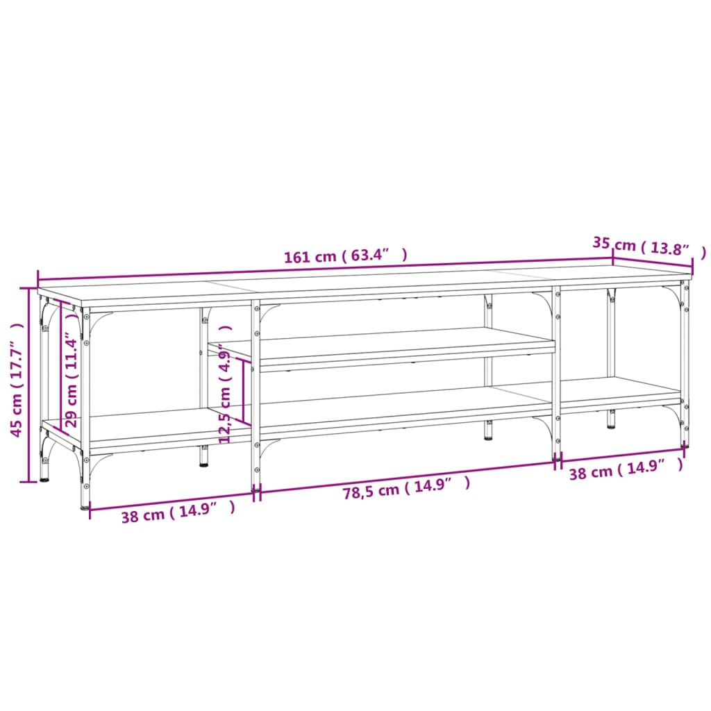 Tv-Meubel 161X35X45 Cm Bewerkt Hout En Ijzer Bruineikenkleurig