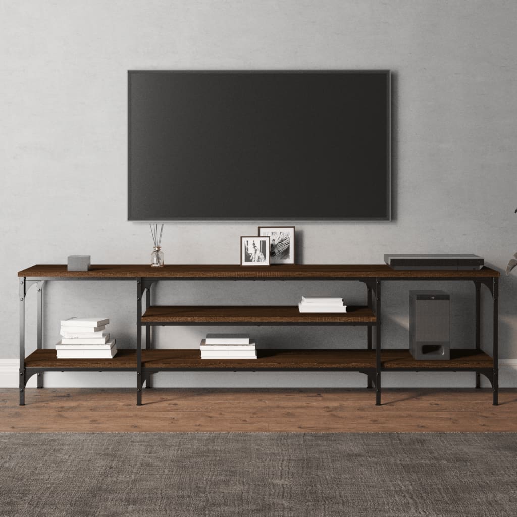 Tv-Meubel 161X35X45 Cm Bewerkt Hout En Ijzer Bruineikenkleurig