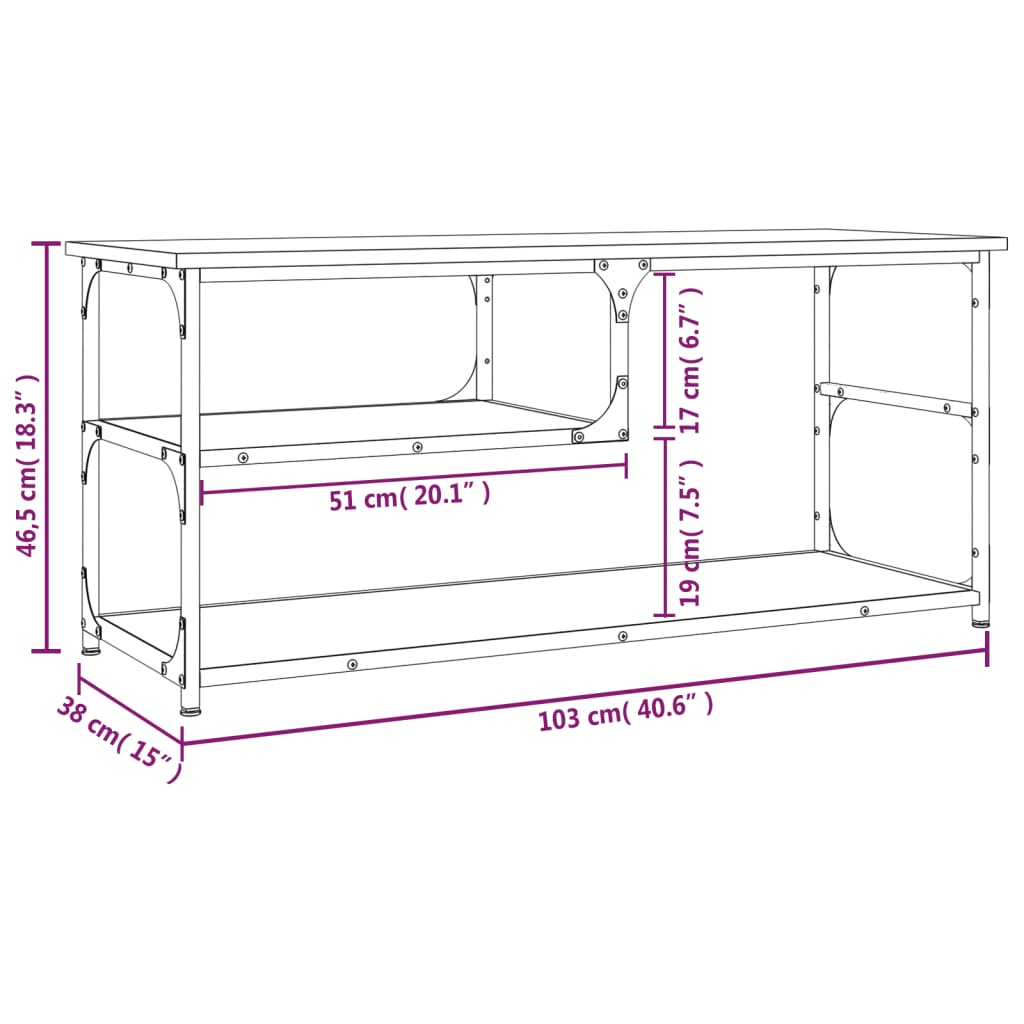 Tv-Meubel 103X38X46,5 Cm Bewerkt Hout Staal Bruineikenkleurig