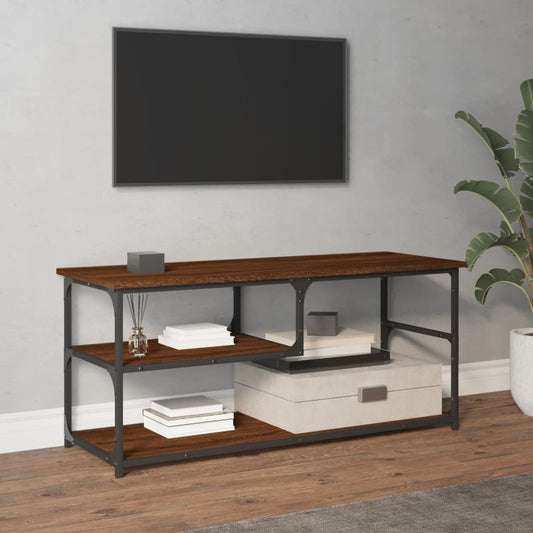 Tv-Meubel 103X38X46,5 Cm Bewerkt Hout Staal Bruineikenkleurig