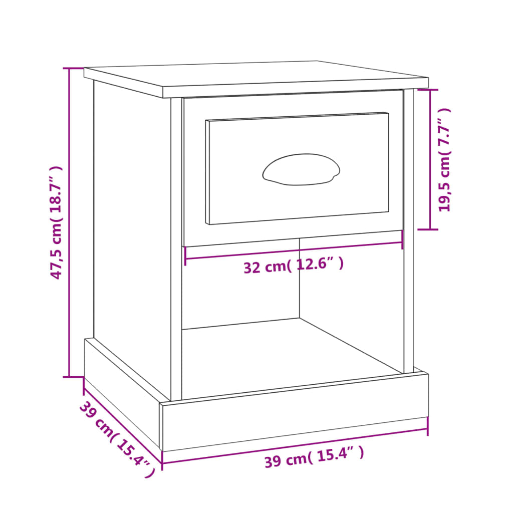 Nachtkastjes 2 St 39X39X47,5 Cm Bewerkt Hout Bruineikenkleurig