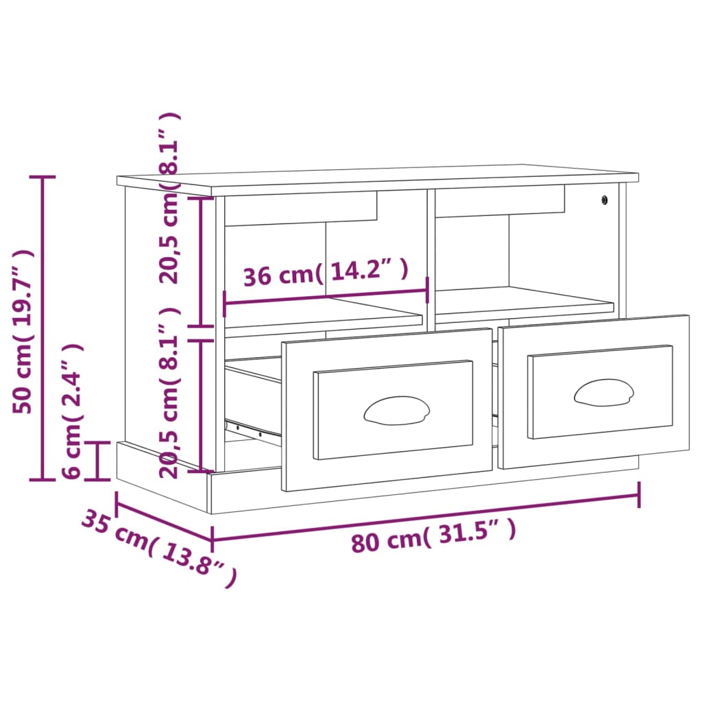 Tv-Meubel 80X35X50 Cm Bewerkt Hout Bruineikenkleurig