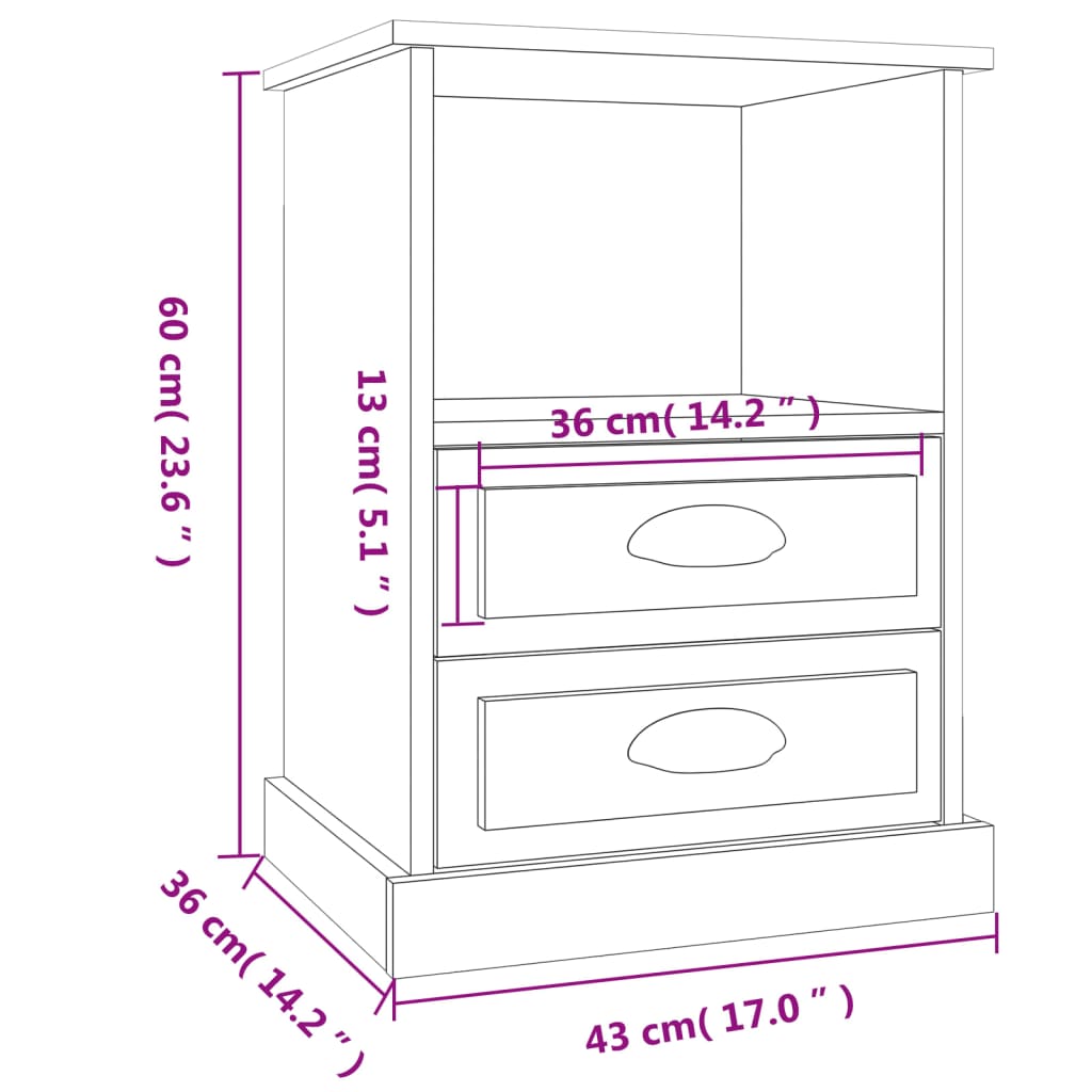 Nachtkastjes 2 St 43X36X60 Cm Bewerkt Hout Bruineikenkleurig