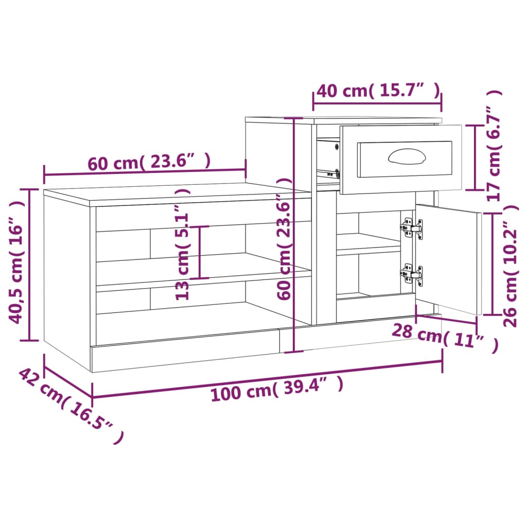 Schoenenkast 100X42X60 Cm Bewerkt Hout Bruineikenkleurig