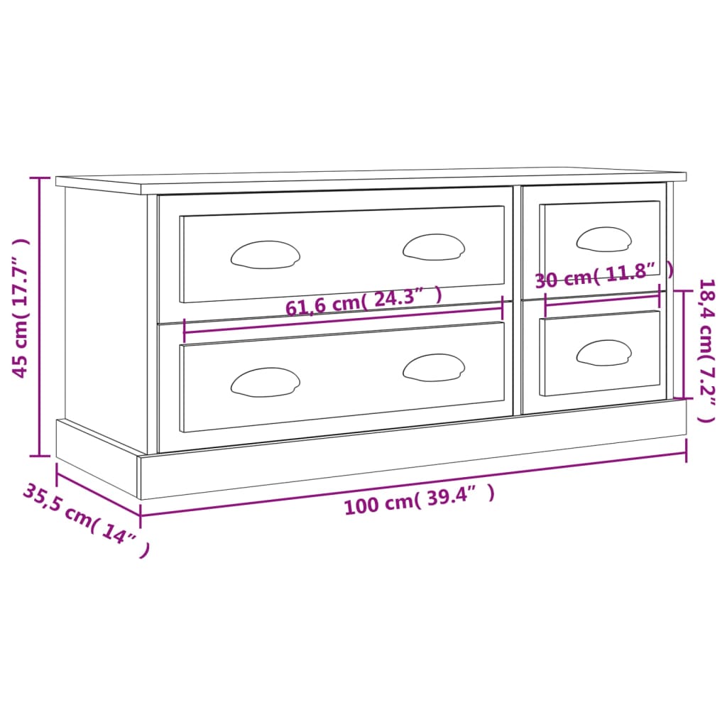 Tv-Meubel 100X35,5X45 Cm Bewerkt Hout Betongrijs